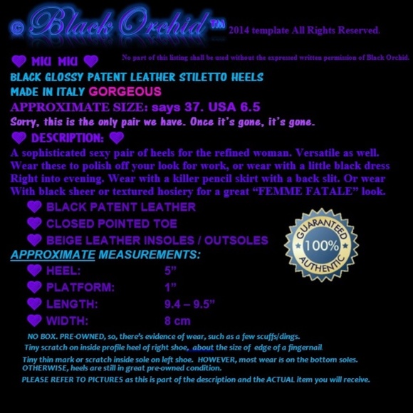 💜MIU MIU💜 37 fits 6.5 BLACK PATENT LEATHER HEELS - Picture 9 of 11